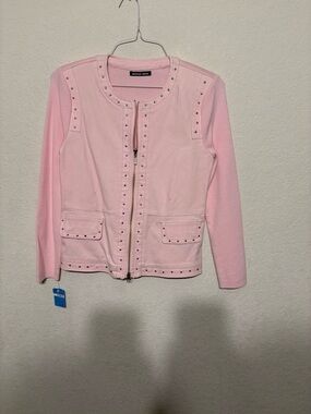 Michael Simon Light Pink Stud-Trim Zip Jacket